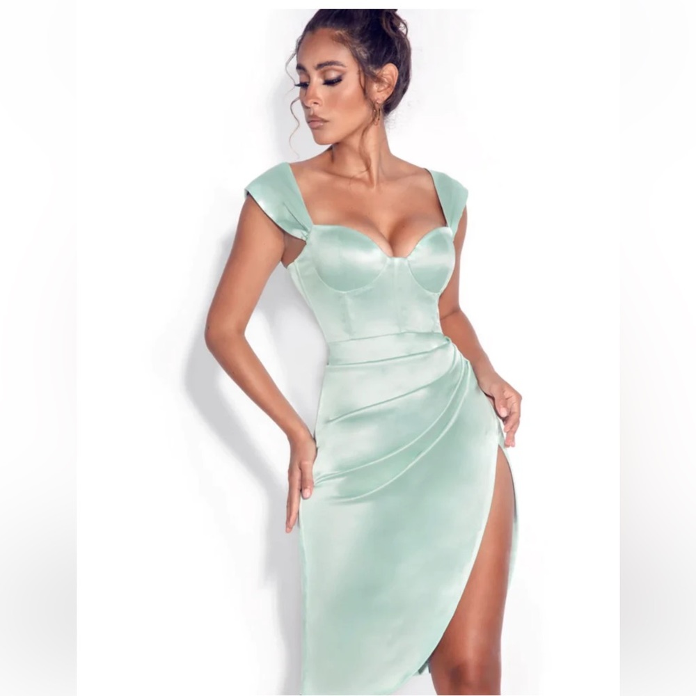 Miss Circle Hedy Mint Satin Corset Dress With Slit Size Medium